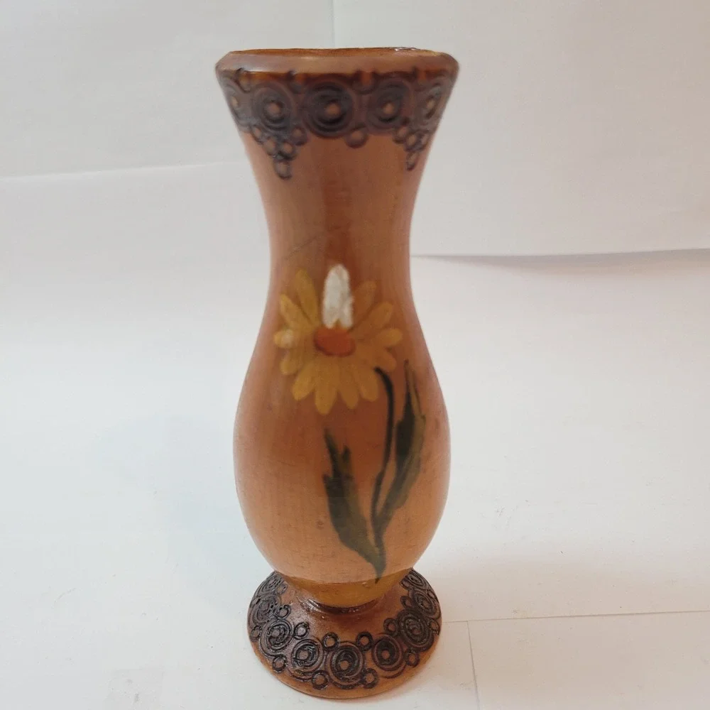 Murecoop Arad Bud‎ Vase Unisex Vintage 1974 Romanian Hand Painted Wood Floral